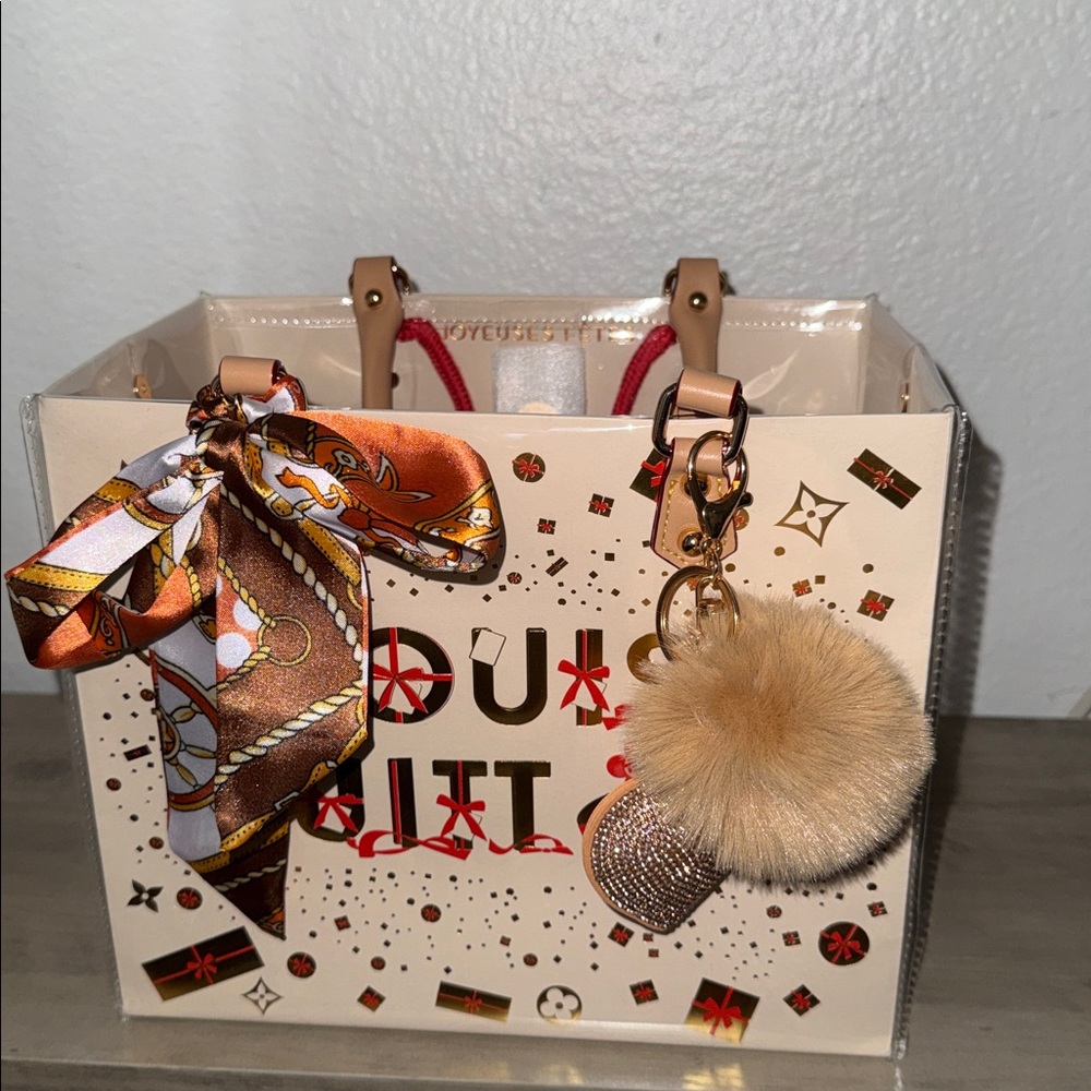 LV Cream, Red and Gold shopping Tote handbag
